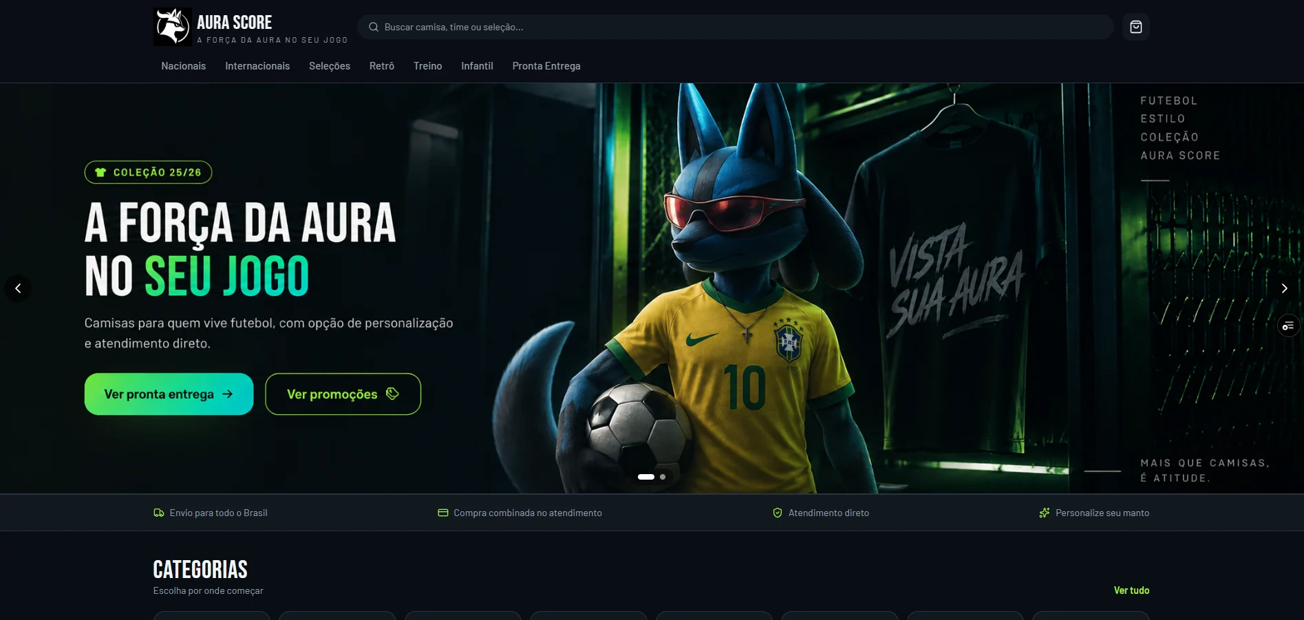 Loja Aura Score em desktop